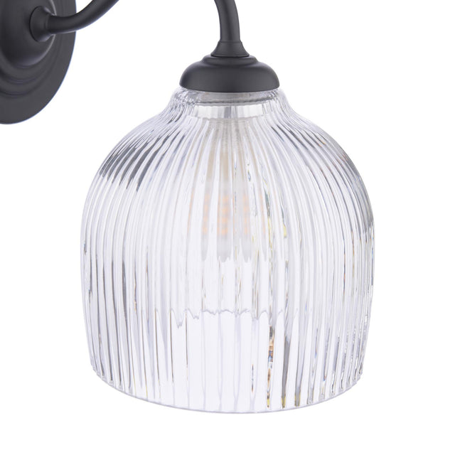 Laura Ashley Charissa Bathroom Wall Light Matt Black and Ribbed Glass IP44