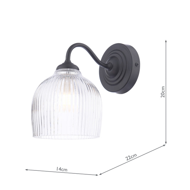 Laura Ashley Charissa Bathroom Wall Light Matt Black and Ribbed Glass IP44