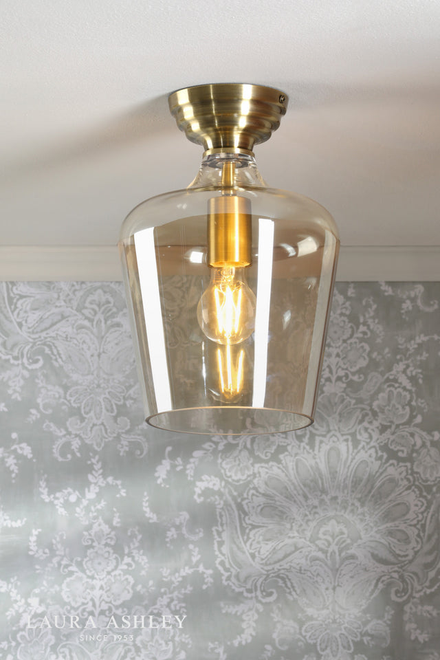 Laura Ashley Ockley Semi-Flush Antique Brass and Champagne Glass