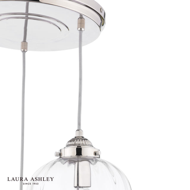 Laura Ashley Whitham 3 Light Cluster Pendant Polished Nickel and Ribbed Glass