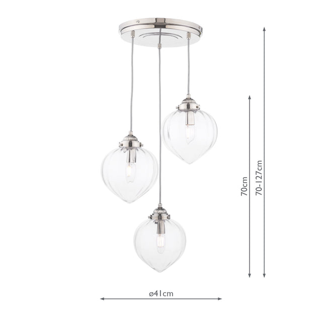 Laura Ashley Whitham 3 Light Cluster Pendant Polished Nickel and Ribbed Glass