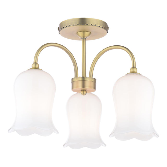 Laura Ashley Lidsell 3 Light Semi-Flush Matt Antique Brass and Opal Glass