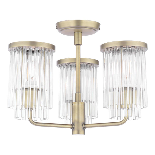 Laura Ashley Hilcote 3 Light Semi-Flush Matt Antique Brass and Glass