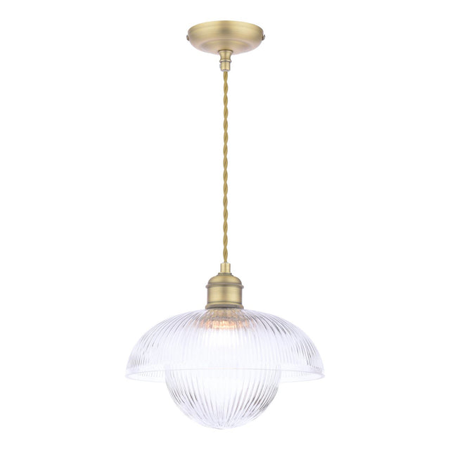 Laura Ashley Billham Pendant Matt Antique Brass and Ribbed Glass