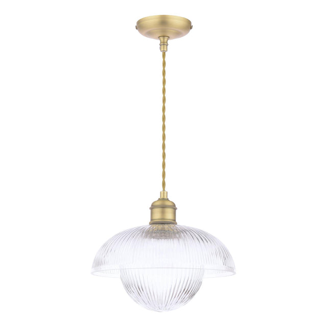 Laura Ashley Billham Pendant Matt Antique Brass and Ribbed Glass