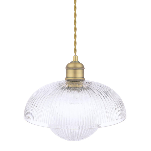 Laura Ashley Billham Pendant Matt Antique Brass and Ribbed Glass