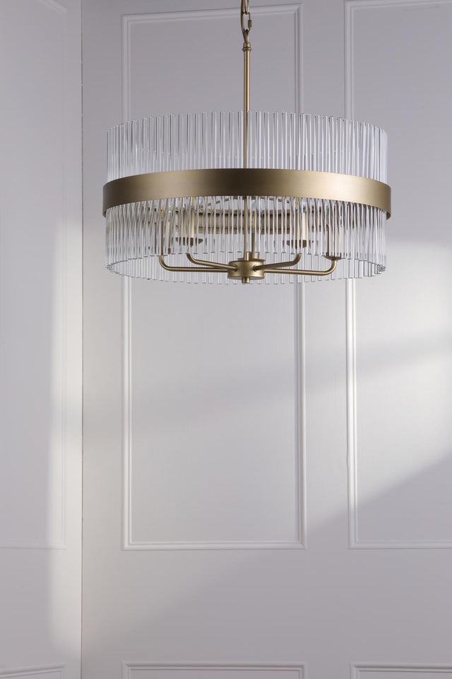 Laura Ashley Alexa 5 Light Pendant Glass and Matt Antique Brass