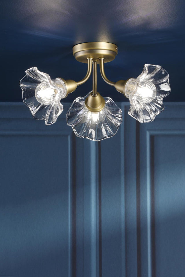 Laura Ashley Kerswell 3 Light Semi-Flush Matt Antique Brass and Glass