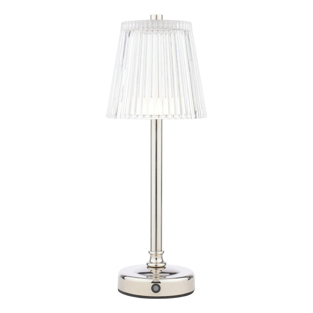 Laura Ashley Callaghan Rechargeable Table Lamp Polished Nickel and Ribbed Glass LED