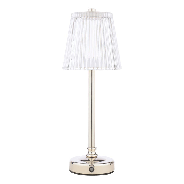 Laura Ashley Callaghan Rechargeable Table Lamp Polished Nickel and Ribbed Glass LED