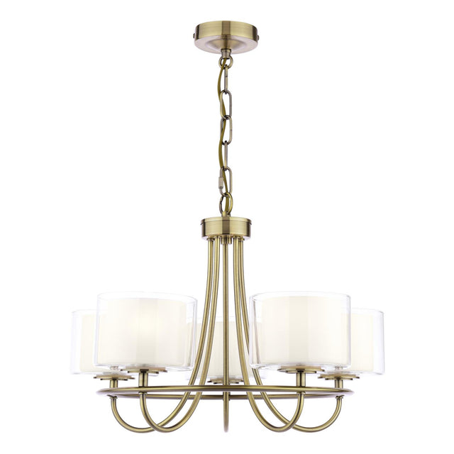 Laura Ashley Southwell 5 Light Armed Pendant Antique Brass and Opal Glass