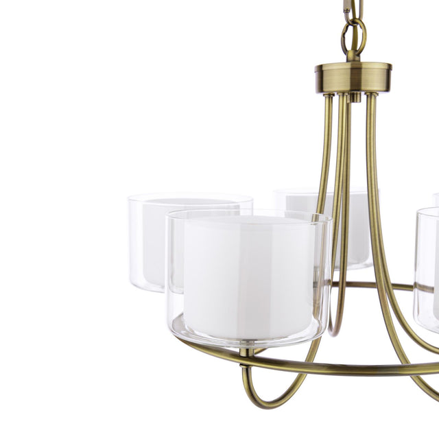 Laura Ashley Southwell 5 Light Armed Pendant Antique Brass and Opal Glass