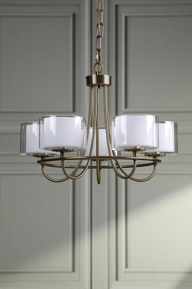 Laura Ashley Southwell 5 Light Armed Pendant Antique Brass and Opal Glass