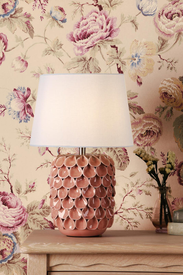 Laura Ashley Marwick Table Lamp Pink Ceramic and Brushed Silver With Shade