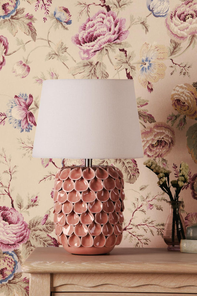 Laura Ashley Marwick Table Lamp Pink Ceramic and Brushed Silver With Shade