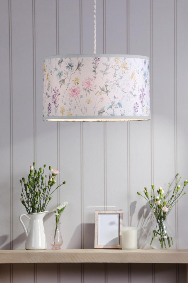 Laura Ashley Wild Meadow Multi Blue Cotton Drum Shade 38cm