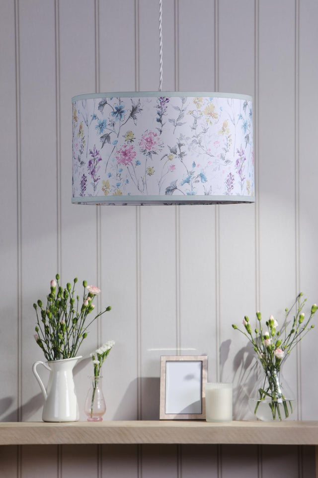 Laura Ashley Wild Meadow Multi Blue Cotton Drum Shade 38cm