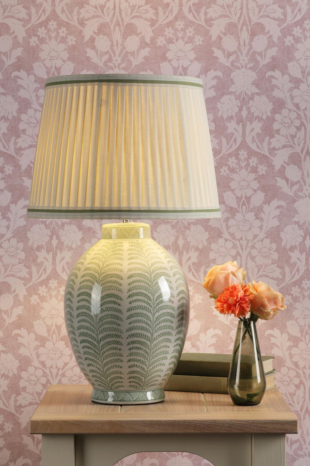 Laura Ashley Stannard Table Lamp Green Ceramic and Polished Chrome With Shade