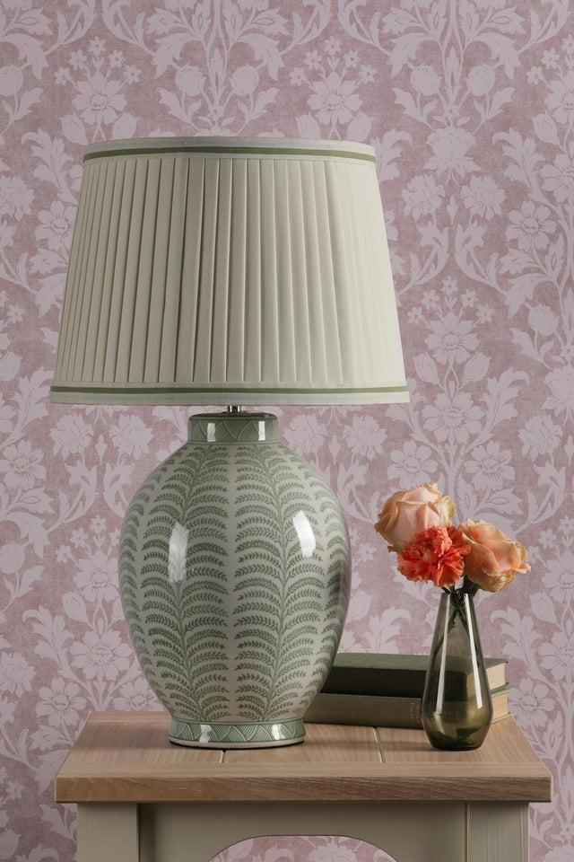 Laura Ashley Stannard Table Lamp Green Ceramic and Polished Chrome With Shade