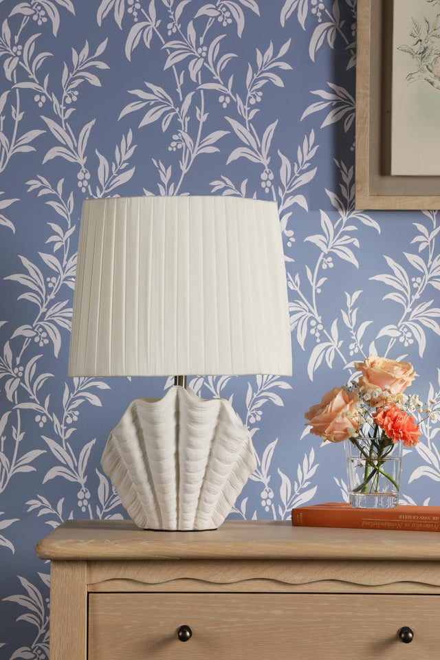 Laura Ashley Shell Table Lamp White Ceramic and Satin Chrome With Shade