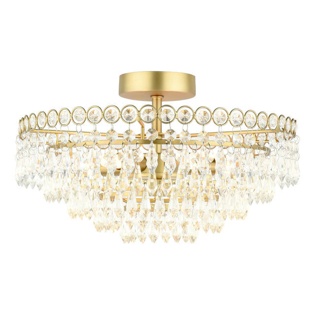 Laura Ashley Enid 5 Light Semi-Flush Faceted Glass and Matt Antique Brass