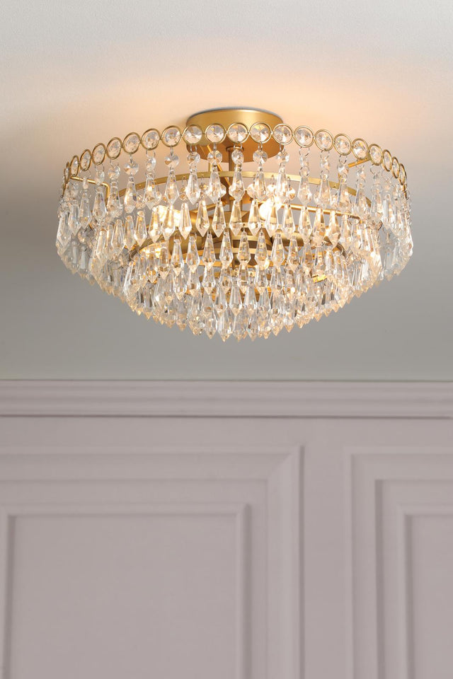 Laura Ashley Enid 5 Light Semi-Flush Faceted Glass and Matt Antique Brass