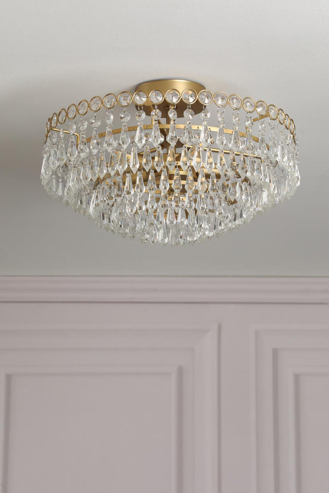 Laura Ashley Enid 5 Light Semi-Flush Faceted Glass and Matt Antique Brass