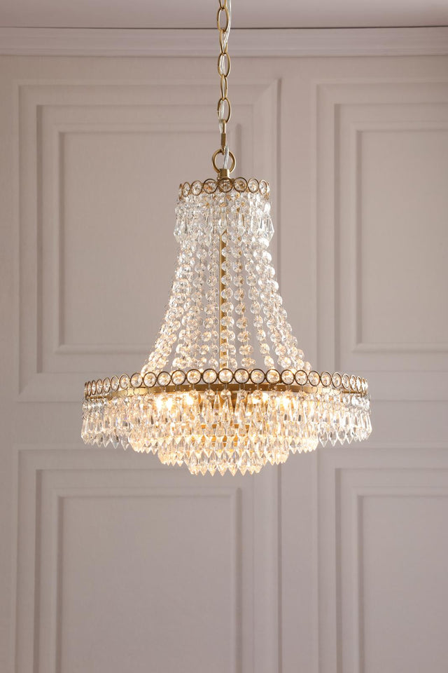 Laura Ashley Enid 5 Light Chandelier Faceted Glass and Matt Antique Brass