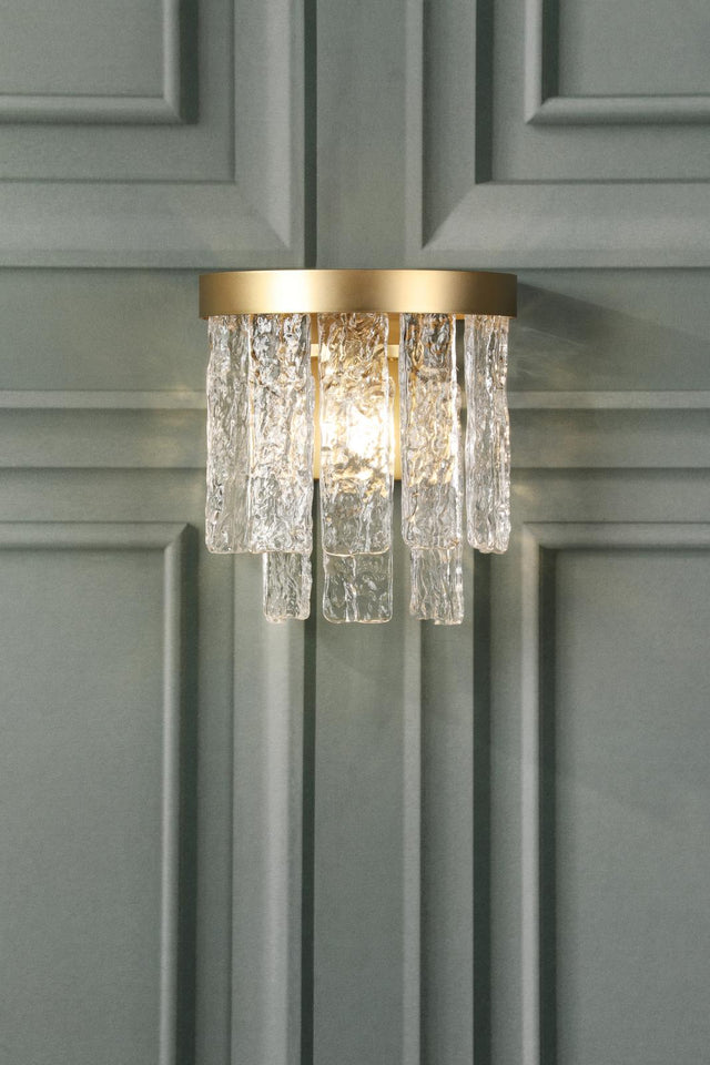 Laura Ashley Durnsford Wall Light Matt Antique Brass and Textured Glass