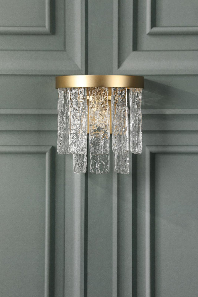 Laura Ashley Durnsford Wall Light Matt Antique Brass and Textured Glass