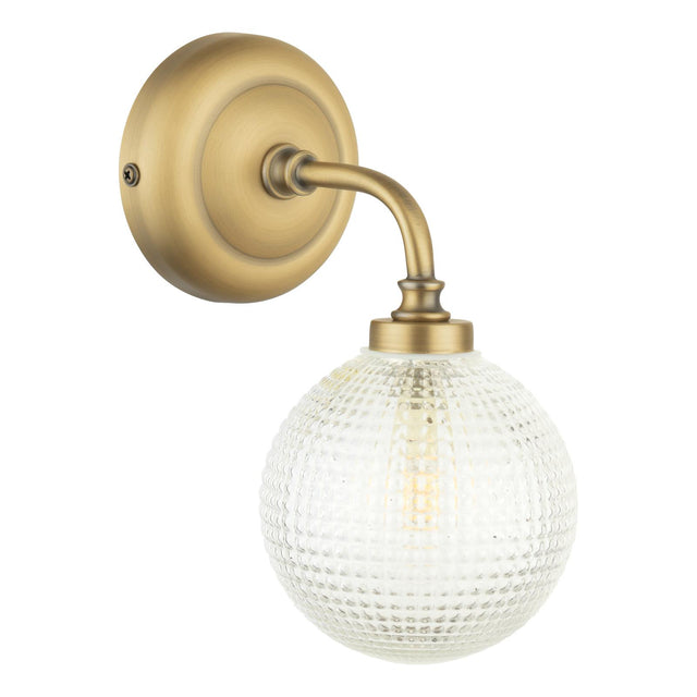 Laura Ashley Langdon Bathroom Wall Light Matt Antique Brass and Textured Glass IP44