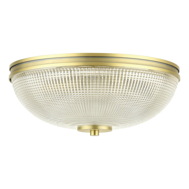 Laura Ashley Langdon 2 Light Bathroom Ceiling Light Matt Antique Brass and Textured Glass IP44