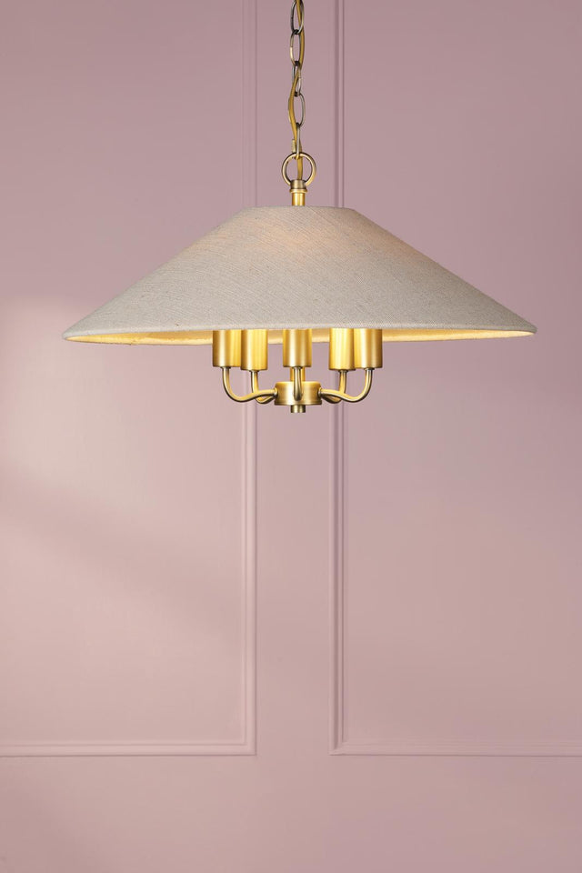 Laura Ashley Harland 5 Light Pendant Matt Antique Brass With Shade