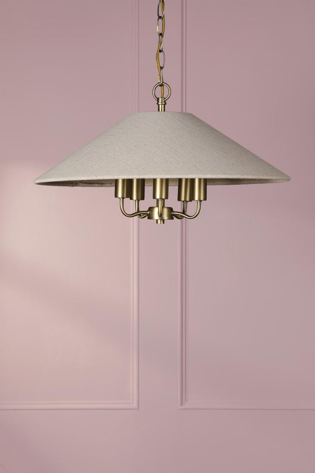 Laura Ashley Harland 5 Light Pendant Matt Antique Brass With Shade