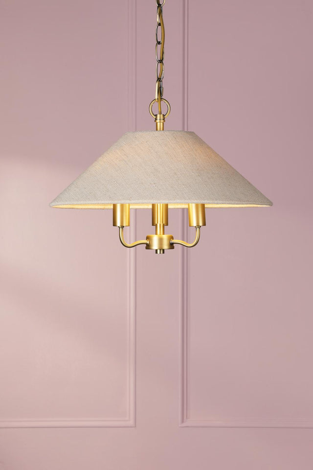 Laura Ashley Harland 3 Light Pendant Matt Antique Brass With Shade