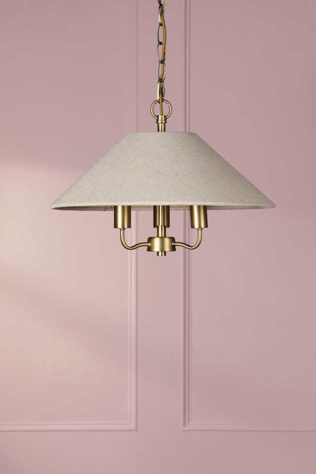 Laura Ashley Harland 3 Light Pendant Matt Antique Brass With Shade