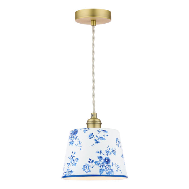 Laura Ashley China Rose Pendant Matt Blue and Matt Antique Brass