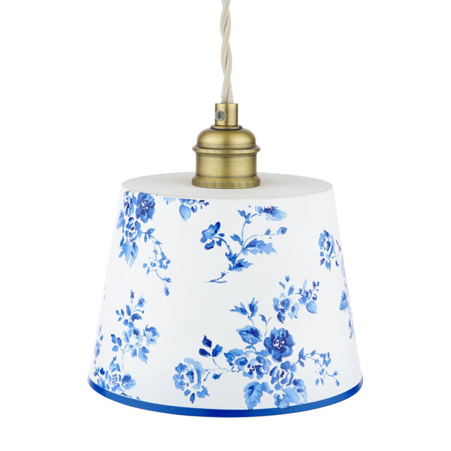 Laura Ashley China Rose Pendant Matt Blue and Matt Antique Brass