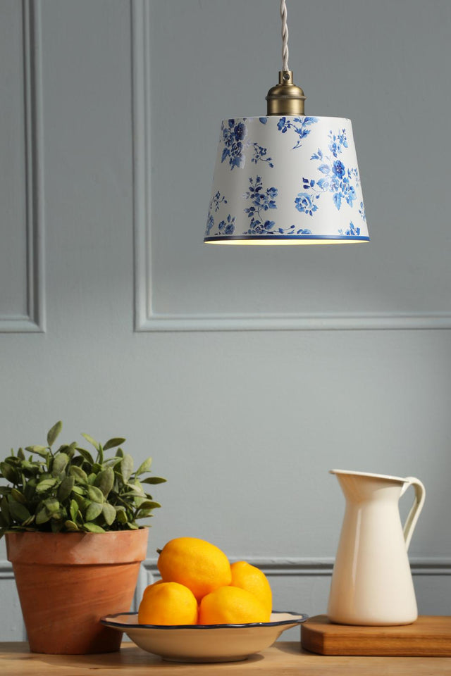 Laura Ashley China Rose Pendant Matt Blue and Matt Antique Brass