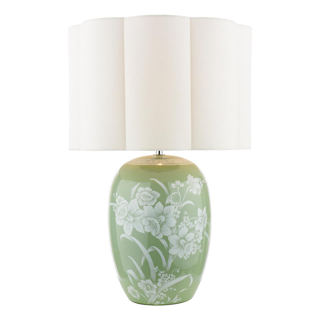 Laura Ashley Pashley Table Lamp Green Ceramic and Polished Chrome With Shade