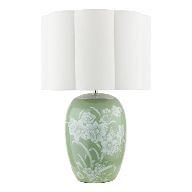 Laura Ashley Pashley Table Lamp Green Ceramic and Polished Chrome With Shade