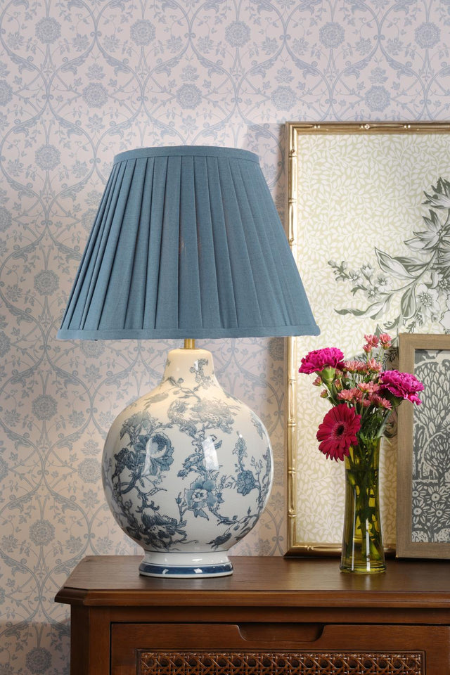 Laura Ashley Maltby Table Lamp Blue Ceramic and Antique Brass With Shade