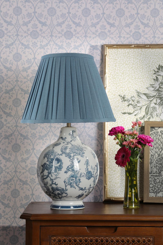 Laura Ashley Maltby Table Lamp Blue Ceramic and Antique Brass With Shade