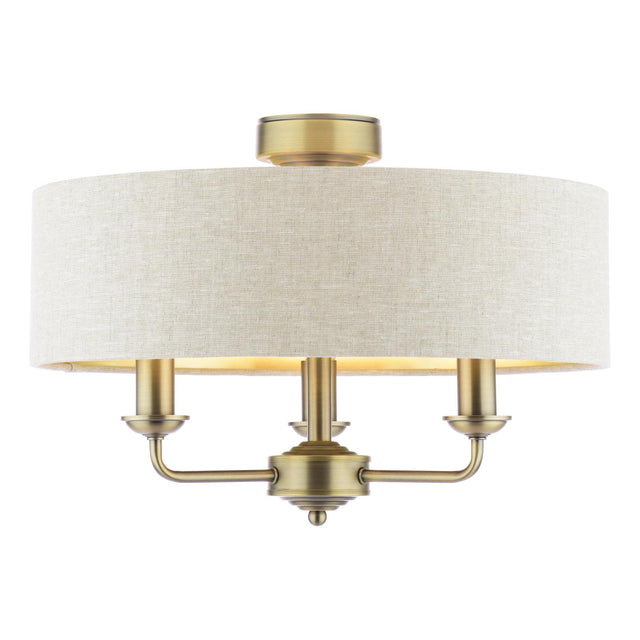 Laura Ashley Sorrento 3 Light Semi-Flush Matt Antique Brass With Natural Shade