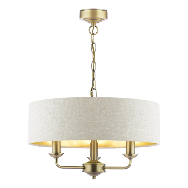 Laura Ashley Sorrento 3 Light Shadelier Matt Antique Brass With Natural Shade