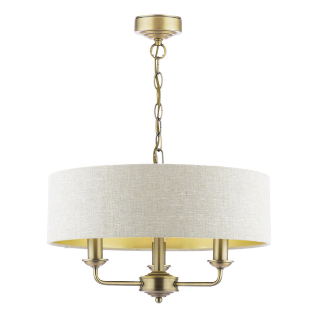 Laura Ashley Sorrento 3 Light Shadelier Matt Antique Brass With Natural Shade