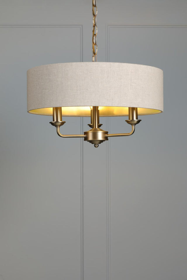 Laura Ashley Sorrento 3 Light Shadelier Matt Antique Brass With Natural Shade