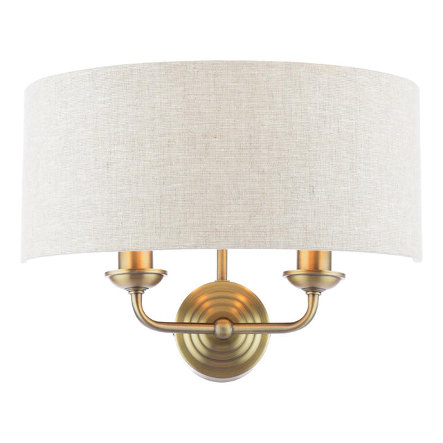 Laura Ashley Sorrento 2 Light Wall Light Matt Antique Brass With Natural Shade