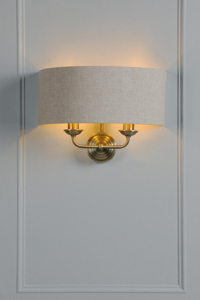 Laura Ashley Sorrento 2 Light Wall Light Matt Antique Brass With Natural Shade