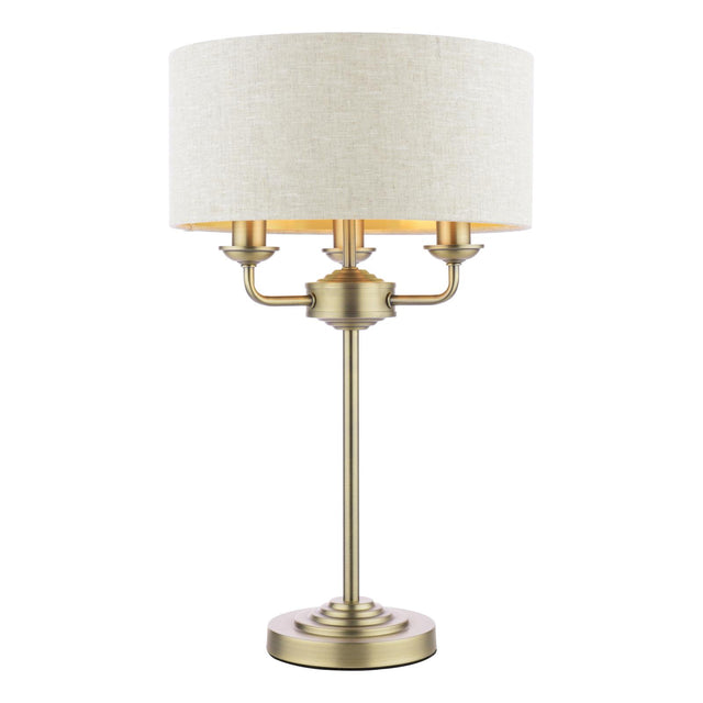 Laura Ashley Sorrento 3 Light Table Lamp Matt Antique Brass With Natural Shade